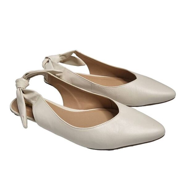 Lulus Houston Off White Nappa Leather Pointed Toe Slingback Flats Size 9 - Picture 4 of 12